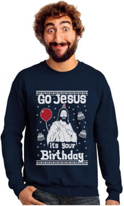 Jesus Birthday Funny Holiday Xmas Long Sleeve Sweatshirt for Men Women Ugly Christmas Sweater Style