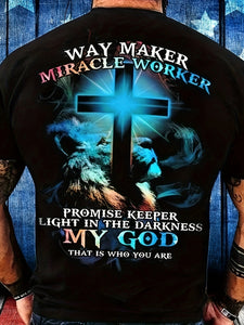 Way Maker Miracle Worker Pattern, Men'S Fashionable 3D Digital Graphic T-Shirt, Slightly Elastic and Breathable Retro T-Shirt for Summer