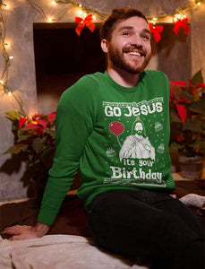 Jesus Birthday Funny Holiday Xmas Long Sleeve Sweatshirt for Men Women Ugly Christmas Sweater Style