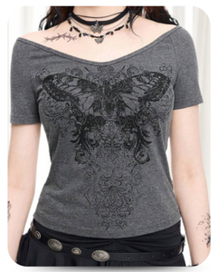 Casual Gray Short Sleeve T-shirt Top tide